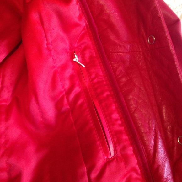 Vintage Mid-Length Genuine Leather Red Coat - Picture 6 of 10